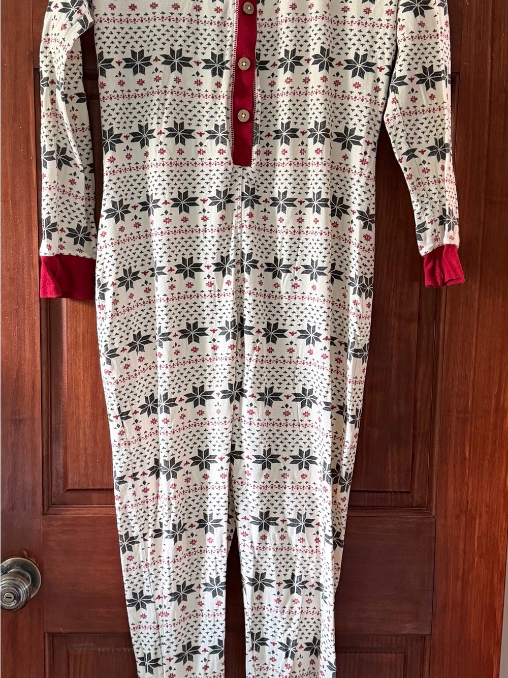 Burt's Bees Cream and Red Snowflake One-Piece Pajamas
